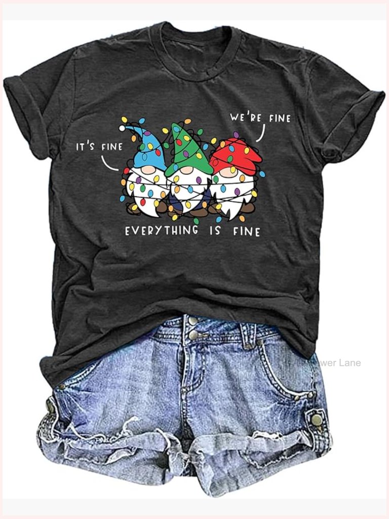 Funny Christmas Gnomes Tshirt Women Holiday Casual Tee